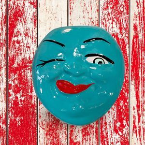 Chalkware Retro Moon Face w/Hanging Wire